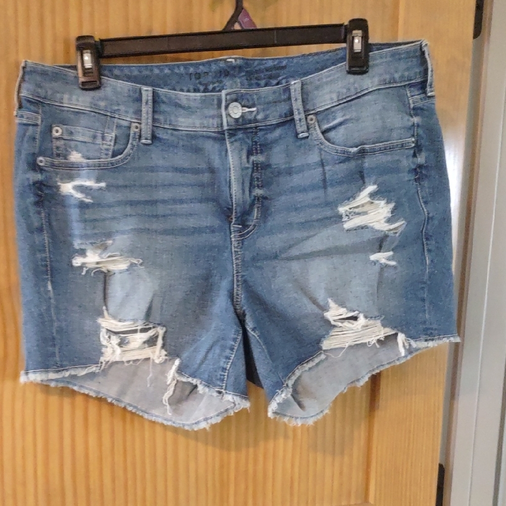 torrid 16 Light Blue Distressed Cutoff Denim Shorts